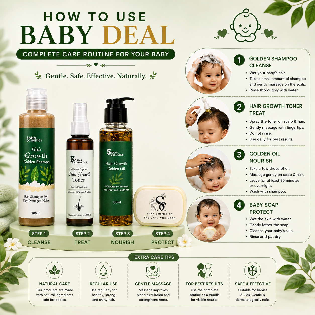 Baby Deal (Golden Oil, Golden Shampoo, hair Growth Toner,Small Baby Soap)