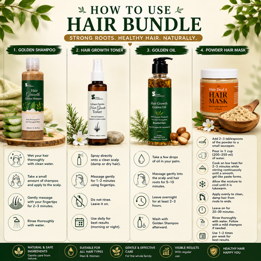 Hair Deal A (Golden Oil, Shampoo, Toner, Powder Hair Mask)