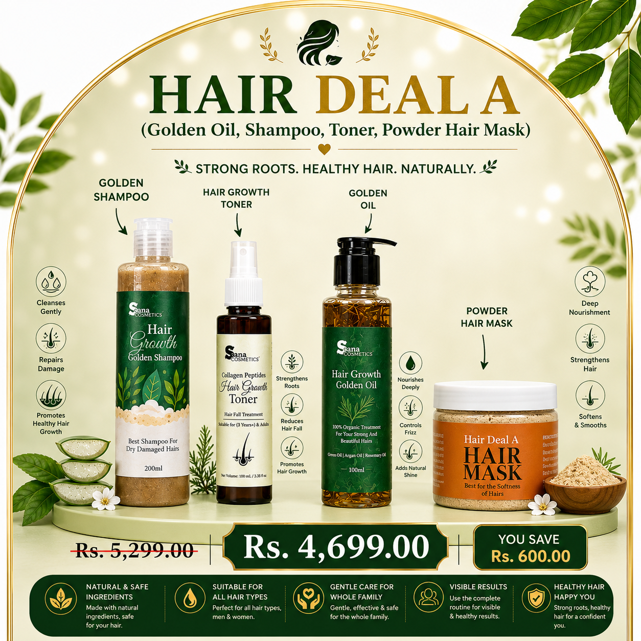 Hair Deal A (Golden Oil, Shampoo, Toner, Powder Hair Mask)