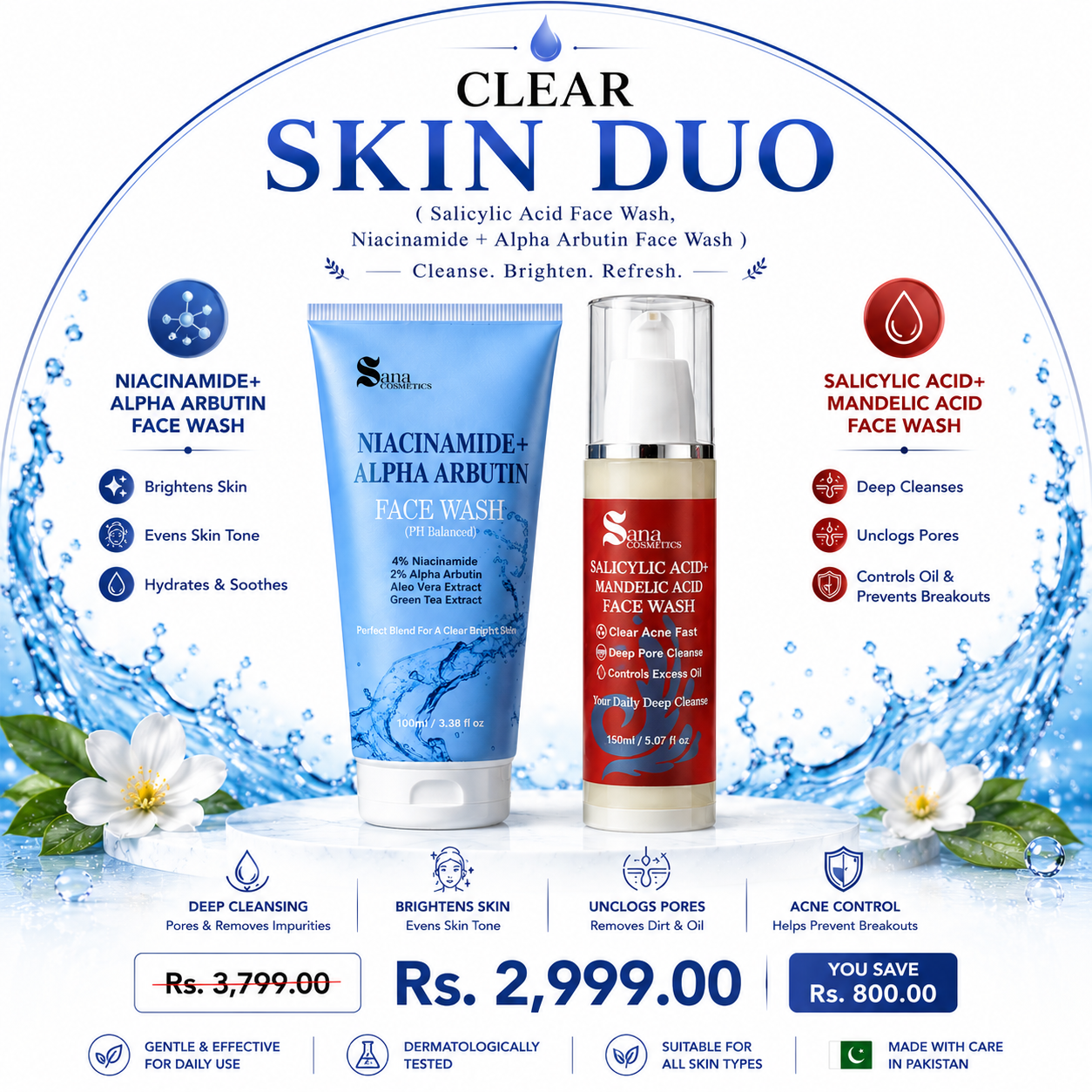Clear Skin Duo ( Salicylic acid FaceWash, Nicinamide + Alpha Arbutin Face Wash )