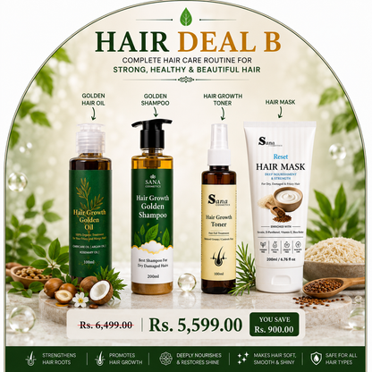 Hair Deal B ( Golden Oil ,Shampoo, Toner, Fermented Rice and Flex seeds Hair Mask )