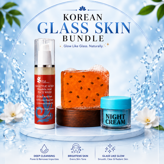 Korean Glass Skin (Salicylic acid Face Wash, Night Cream, Brightening Soap)